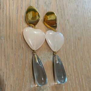 Lizzie Fortunato Gold Drop Earrings with Pink Heart and Teardrop